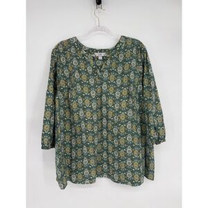 Croft & Barrow Women's Plus 2X Green Floral Print V Neck 3/4 Sleeve Tunic Top